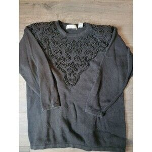 Vtg 80s 90s Diana Marco Women's Size 18/20 Beaded Sweater Black